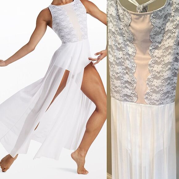 WEISSMAN Balera Dance Costume White lace Lace Plunge Maxi Dress 17727 SA adult WEISSMAN Balera Dance Costume White lace Lace Plunge Maxi Dress 17727 SA adult